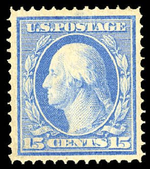 US Stamps Values Scott Cat. # 366 - 1909 15c Washington Bluish Paper. Matthew Bennett International, Dec 2008, Sale 330, Lot 1757