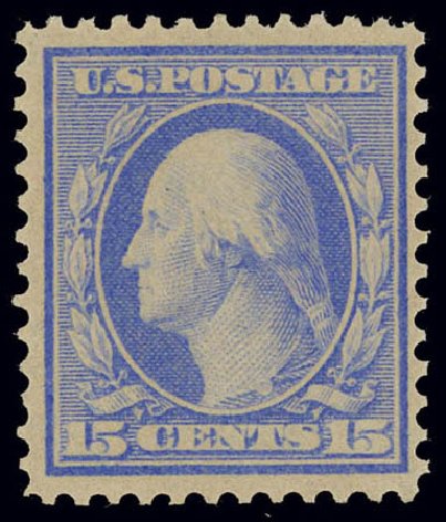 Prices of US Stamp Scott Catalogue 366: 15c 1909 Washington Bluish Paper. Daniel Kelleher Auctions, Feb 2013, Sale 634, Lot 237