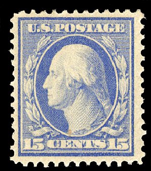 US Stamps Values Scott Catalog # 366 - 1909 15c Washington Bluish Paper. Cherrystone Auctions, Jan 2010, Sale 201001, Lot 148