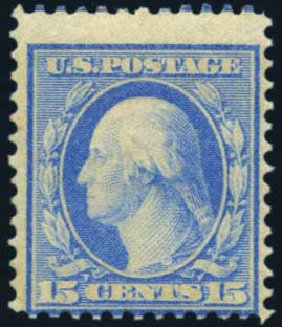 Value of US Stamp Scott Catalog # 366: 15c 1909 Washington Bluish Paper. Harmer-Schau Auction Galleries, May 2013, Sale 97, Lot 378