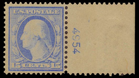 Value of US Stamp Scott Cat. # 366 - 15c 1909 Washington Bluish Paper. Daniel Kelleher Auctions, Aug 2012, Sale 631, Lot 1128