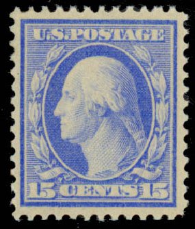 US Stamps Prices Scott Catalog #366 - 1909 15c Washington Bluish Paper. Daniel Kelleher Auctions, Dec 2013, Sale 640, Lot 338