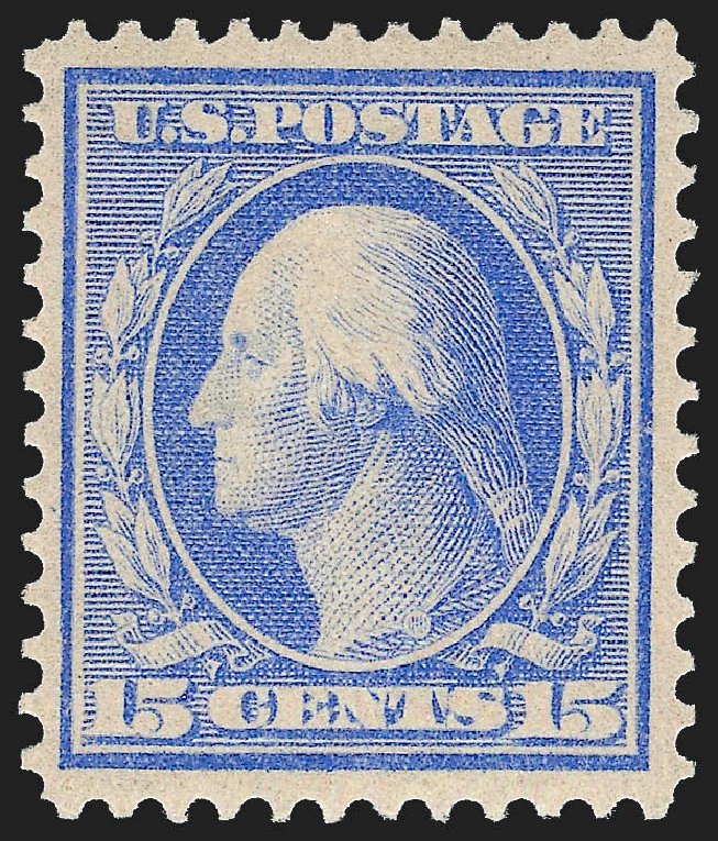 Value of US Stamp Scott # 366: 1909 15c Washington Bluish Paper. Robert Siegel Auction Galleries, Jul 2015, Sale 1107, Lot 438