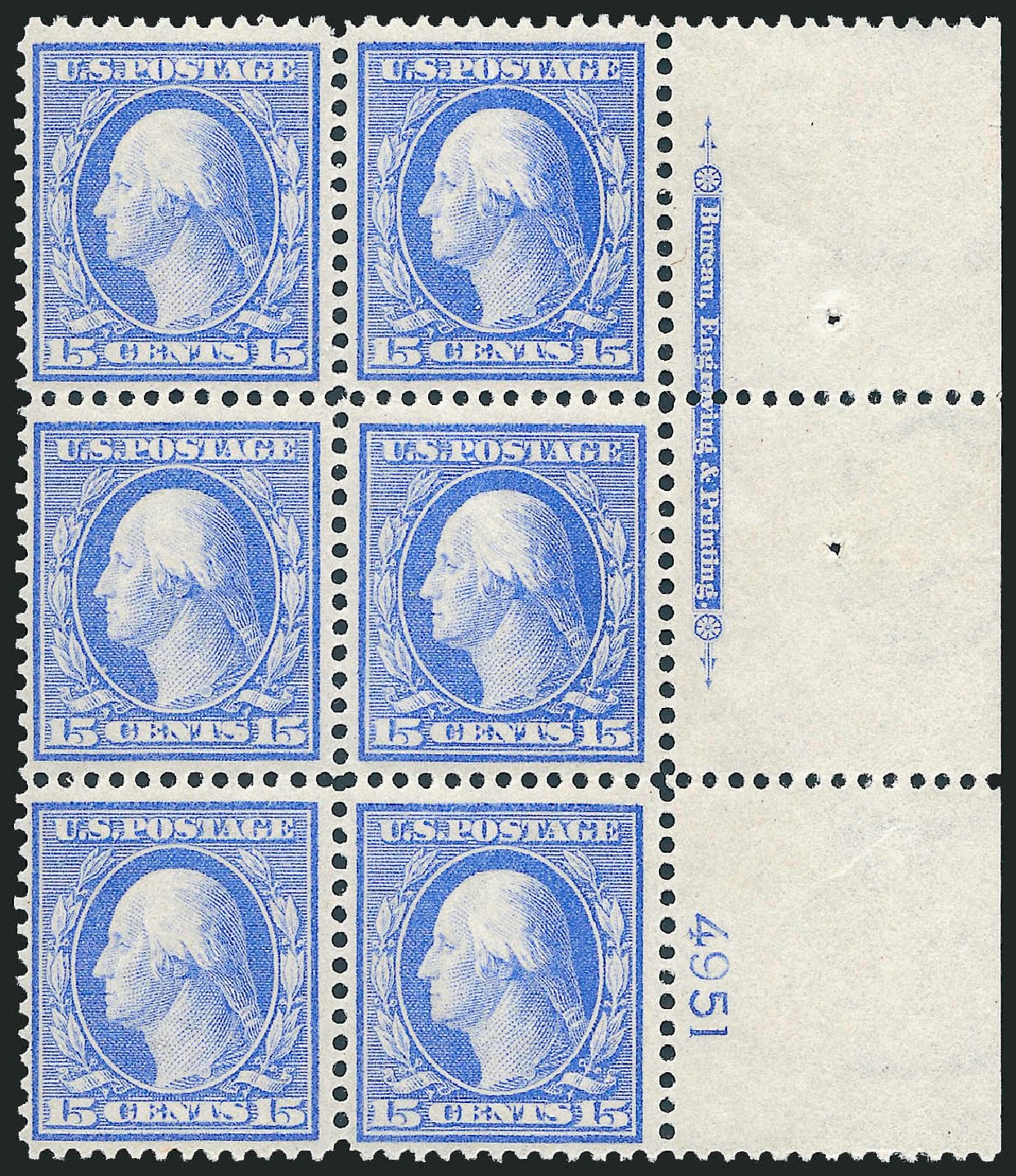 US Stamps Values Scott # 366 - 15c 1909 Washington Bluish Paper. Robert Siegel Auction Galleries, Apr 2009, Sale 971, Lot 1608