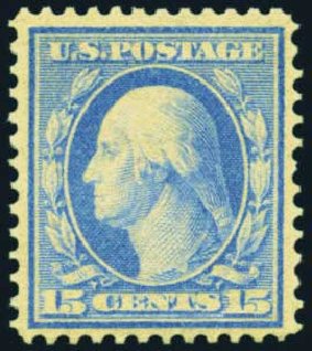 US Stamps Values Scott Cat. #366 - 15c 1909 Washington Bluish Paper. Harmer-Schau Auction Galleries, Aug 2012, Sale 94, Lot 1509