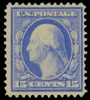Costs of US Stamp Scott Catalog #366 - 1909 15c Washington Bluish Paper. Daniel Kelleher Auctions, Sep 2014, Sale 655, Lot 439