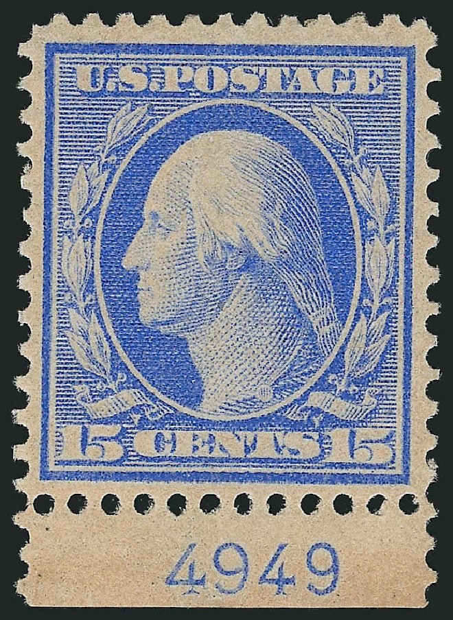 US Stamps Price Scott Catalogue #366 - 15c 1909 Washington Bluish Paper. Robert Siegel Auction Galleries, Sep 2014, Sale 1078, Lot 489