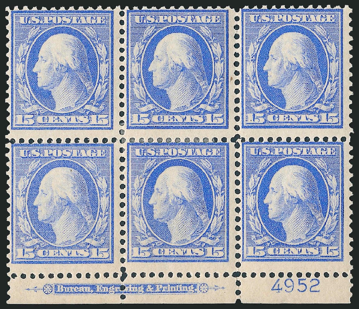US Stamps Value Scott # 366: 1909 15c Washington Bluish Paper. Robert Siegel Auction Galleries, Apr 2009, Sale 971, Lot 1609