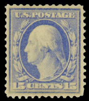 US Stamps Prices Scott Catalogue #366: 1909 15c Washington Bluish Paper. Daniel Kelleher Auctions, Dec 2013, Sale 640, Lot 340