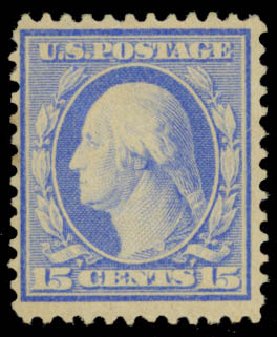 Value of US Stamp Scott 366 - 15c 1909 Washington Bluish Paper. Daniel Kelleher Auctions, Jan 2015, Sale 663, Lot 1710