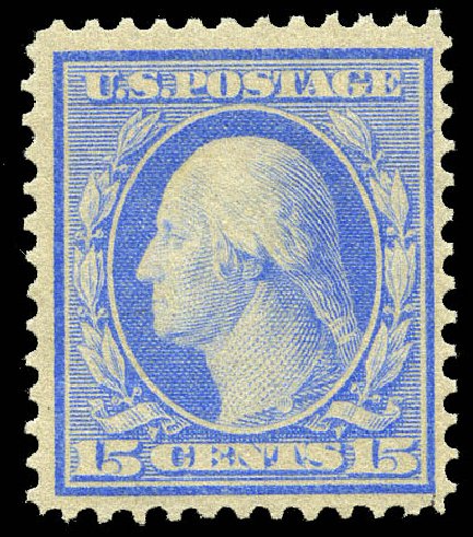 US Stamp Values Scott Cat. 366 - 15c 1909 Washington Bluish Paper. Matthew Bennett International, May 2014, Sale 350, Lot 521