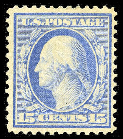 Price of US Stamp Scott Cat. 366 - 1909 15c Washington Bluish Paper. Matthew Bennett International, Feb 2012, Sale 340, Lot 434