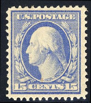 Prices of US Stamps Scott Cat. 366 - 1909 15c Washington Bluish Paper. Cherrystone Auctions, Jan 2008, Sale 200801, Lot 1204