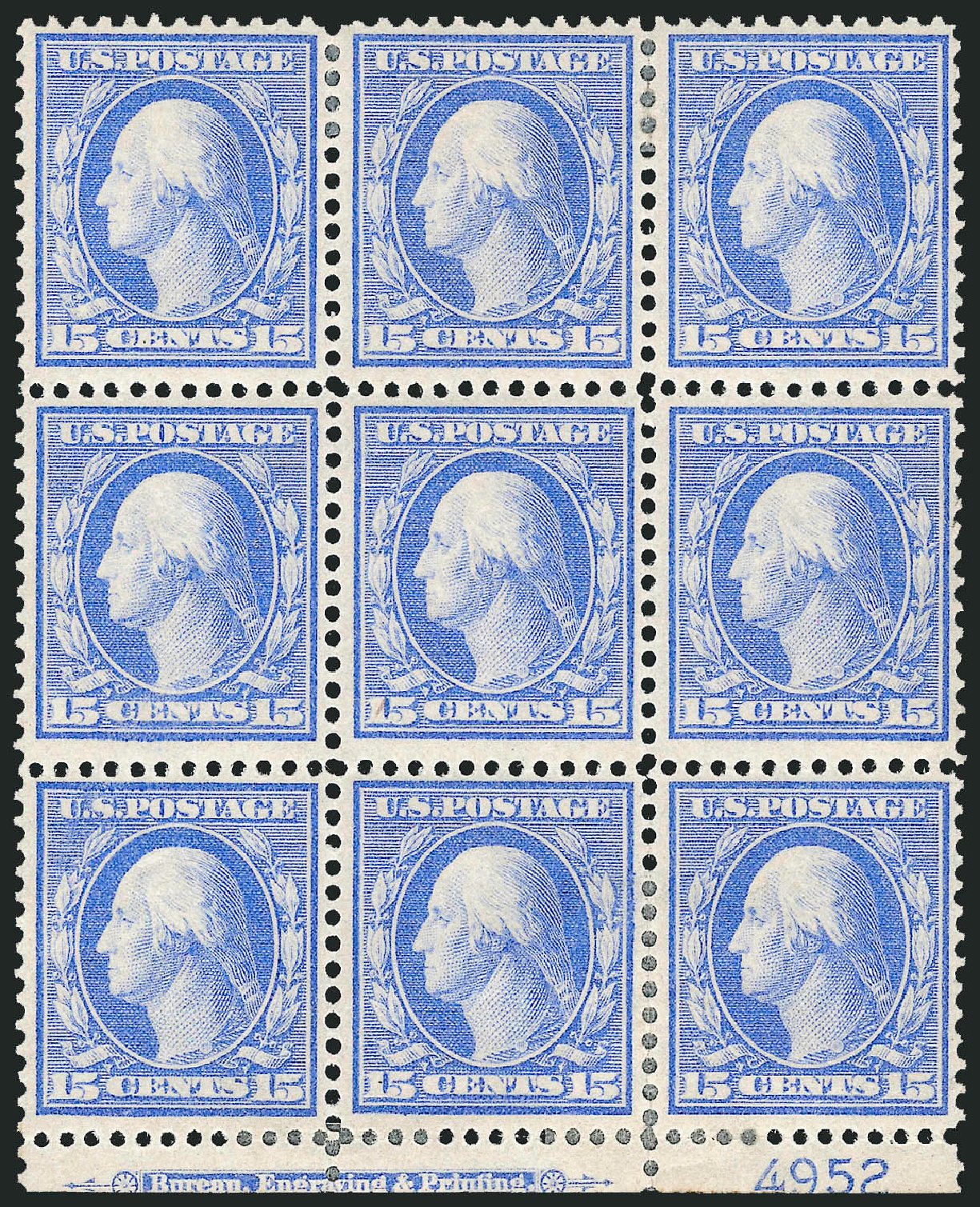 Values of US Stamps Scott Catalogue #366: 15c 1909 Washington Bluish Paper. Robert Siegel Auction Galleries, Mar 2014, Sale 1067, Lot 1454