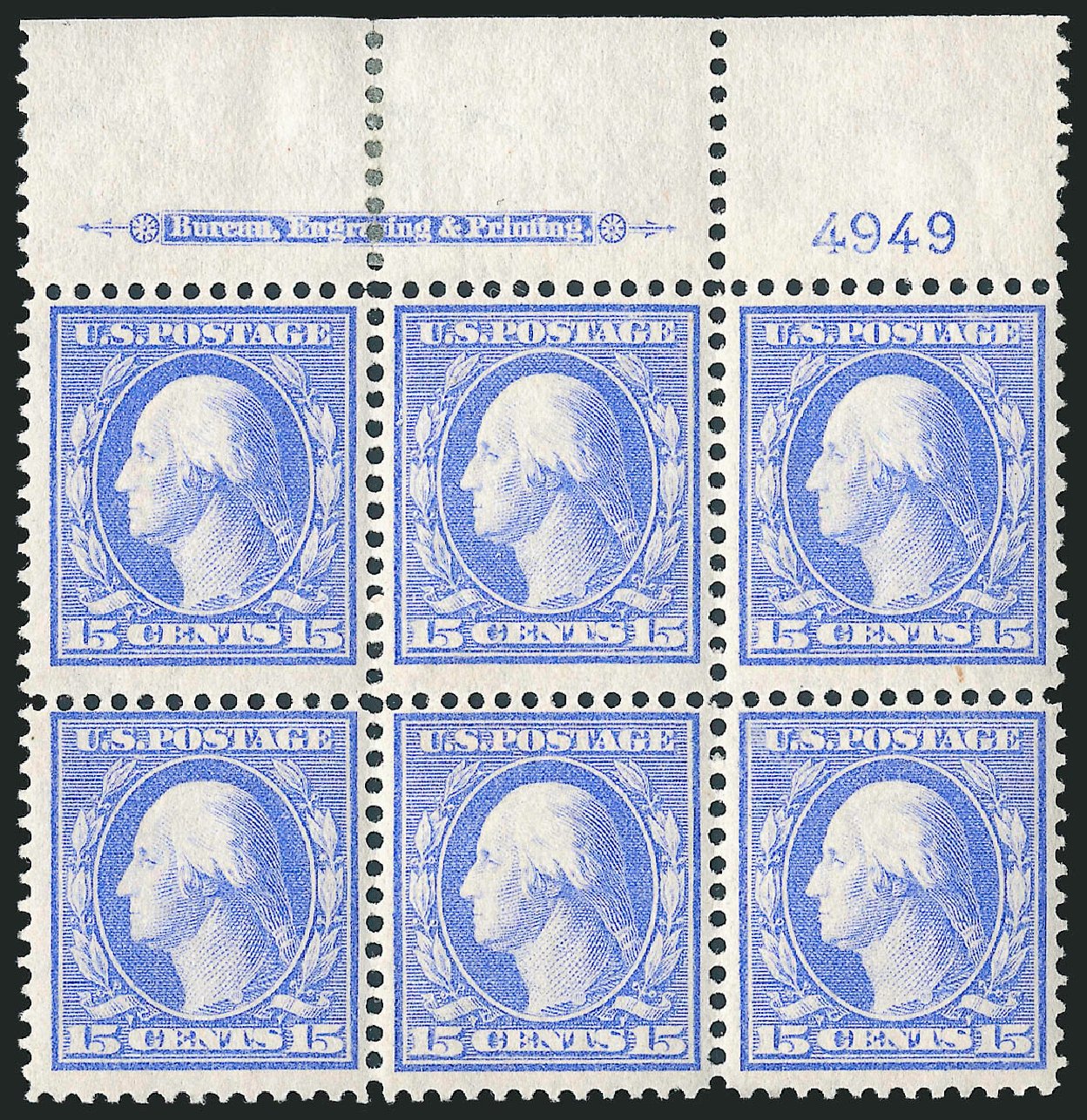 US Stamp Values Scott Catalog #366: 15c 1909 Washington Bluish Paper. Robert Siegel Auction Galleries, Apr 2009, Sale 971, Lot 1605