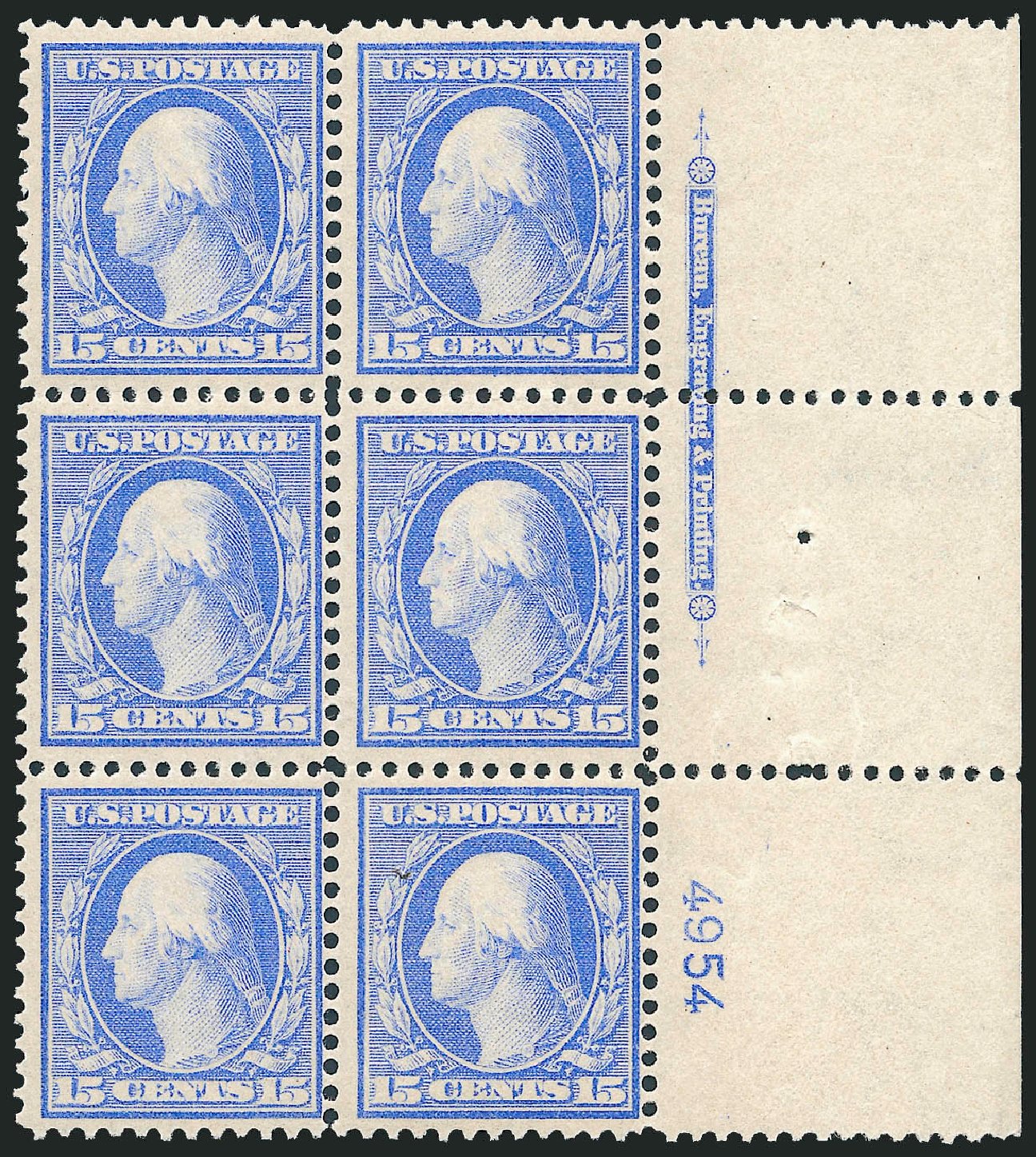 US Stamp Values Scott Catalog # 366: 15c 1909 Washington Bluish Paper. Robert Siegel Auction Galleries, Apr 2009, Sale 971, Lot 1612
