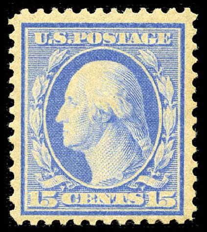 Price of US Stamps Scott Cat. #366 - 15c 1909 Washington Bluish Paper. Matthew Bennett International, Feb 2012, Sale 340, Lot 433