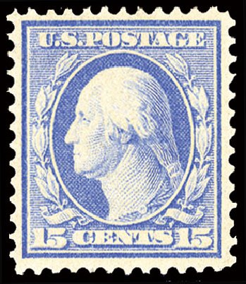 Values of US Stamp Scott Catalogue # 366 - 1909 15c Washington Bluish Paper. Cherrystone Auctions, Mar 2009, Sale 200903, Lot 213