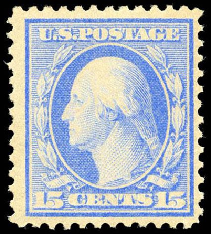 Values of US Stamp Scott 366: 1909 15c Washington Bluish Paper. Matthew Bennett International, Apr 2008, Sale 326, Lot 356