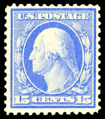 Values of US Stamps Scott Catalogue # 366 - 15c 1909 Washington Bluish Paper. Matthew Bennett International, Dec 2008, Sale 330, Lot 1756