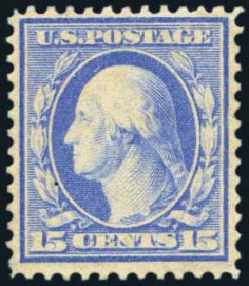 US Stamp Prices Scott Catalogue # 366 - 15c 1909 Washington Bluish Paper. Harmer-Schau Auction Galleries, Jan 2014, Sale 100, Lot 576