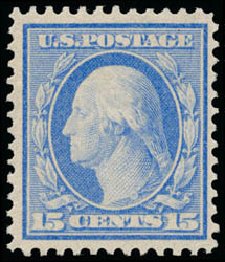 US Stamps Value Scott #366: 1909 15c Washington Bluish Paper. Schuyler J. Rumsey Philatelic Auctions, Apr 2015, Sale 60, Lot 2356