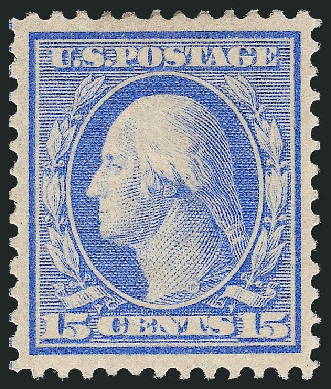 US Stamps Value Scott Catalogue # 366 - 1909 15c Washington Bluish Paper. Robert Siegel Auction Galleries, Jul 2013, Sale 1050, Lot 506