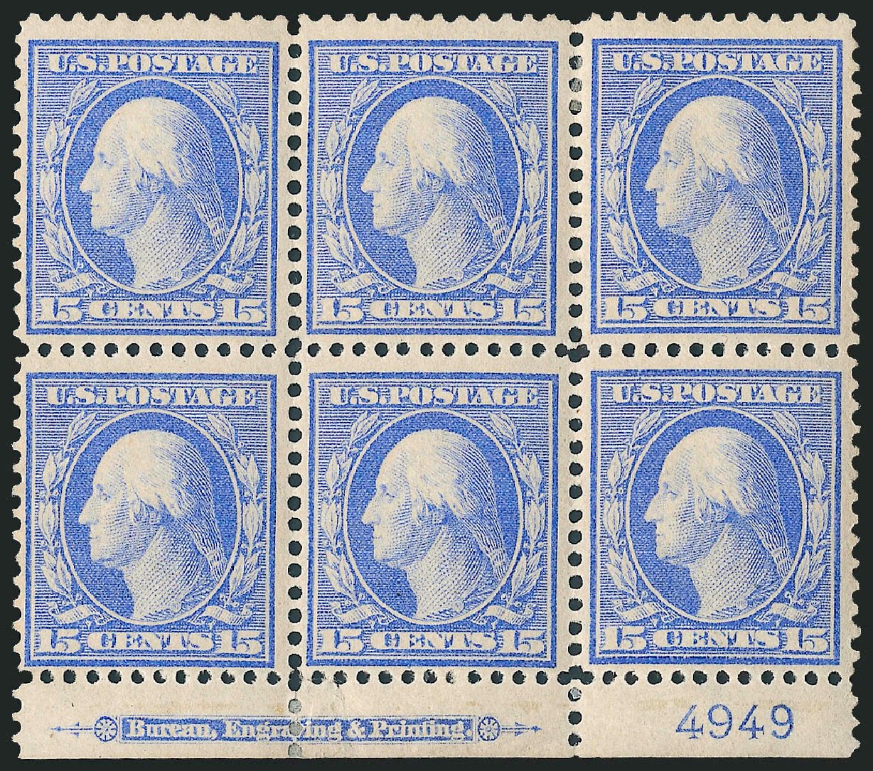 US Stamps Prices Scott Catalogue # 366 - 15c 1909 Washington Bluish Paper. Robert Siegel Auction Galleries, Apr 2009, Sale 971, Lot 1606