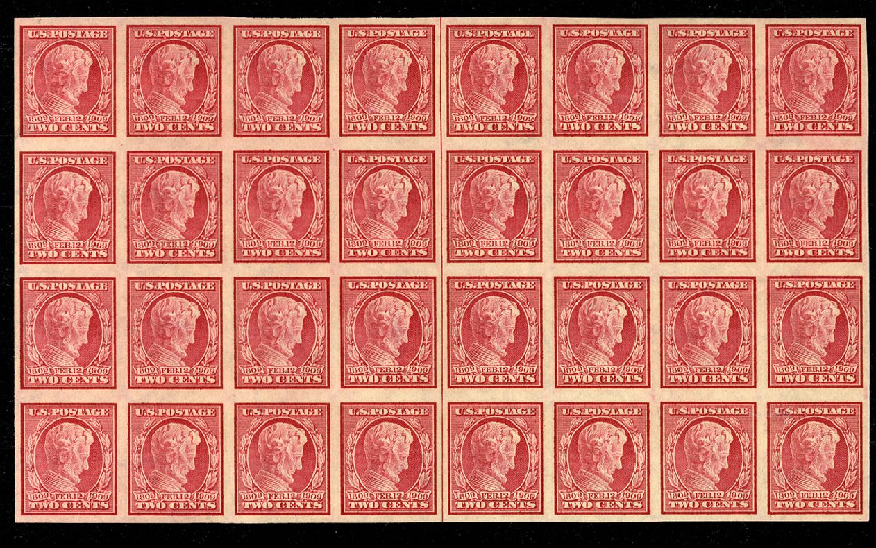 Price of US Stamps Scott # 368 - 1909 2c Lincoln Imperf. Cherrystone Auctions, Jul 2010, Sale 201007, Lot 54
