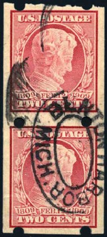 Prices of US Stamps Scott Catalogue # 368 - 2c 1909 Lincoln Imperf. Harmer-Schau Auction Galleries, Aug 2011, Sale 90, Lot 1863