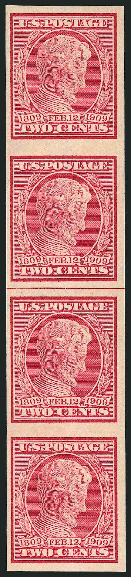 US Stamps Price Scott # 368 - 2c 1909 Lincoln Imperf. Robert Siegel Auction Galleries, Jun 2011, Sale 1011, Lot 713