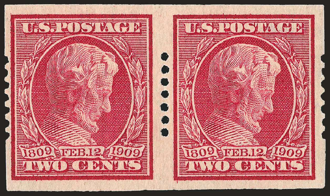 US Stamps Values Scott Cat. 368: 1909 2c Lincoln Imperf. Robert Siegel Auction Galleries, Dec 2008, Sale 967, Lot 4586