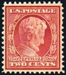 US Stamps Values Scott Catalogue #369: 2c 1909 Lincoln Bluish Paper. Harmer-Schau Auction Galleries, Aug 2011, Sale 90, Lot 1498