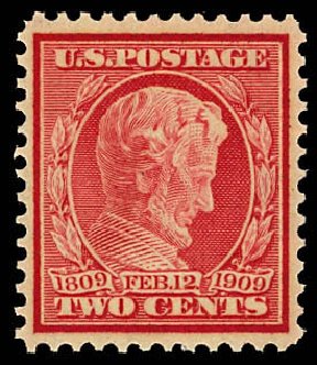 Value of US Stamps Scott Cat. 369: 2c 1909 Lincoln Bluish Paper. Daniel Kelleher Auctions, Dec 2012, Sale 633, Lot 640