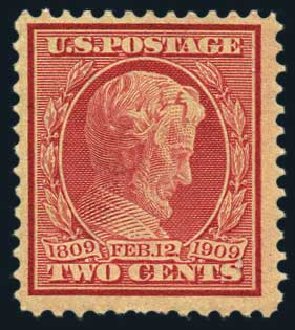 Prices of US Stamp Scott Cat. #369 - 1909 2c Lincoln Bluish Paper. Harmer-Schau Auction Galleries, May 2015, Sale 105, Lot 161