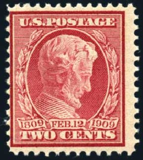 US Stamps Values Scott 369 - 2c 1909 Lincoln Bluish Paper. Harmer-Schau Auction Galleries, Feb 2009, Sale 80, Lot 1301