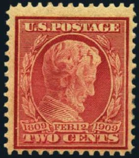 US Stamps Values Scott 369 - 2c 1909 Lincoln Bluish Paper. Harmer-Schau Auction Galleries, May 2012, Sale 93, Lot 351