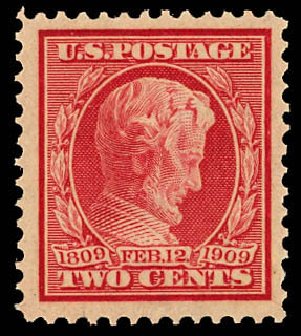 Prices of US Stamps Scott Cat. 369 - 2c 1909 Lincoln Bluish Paper. Daniel Kelleher Auctions, Dec 2012, Sale 633, Lot 641