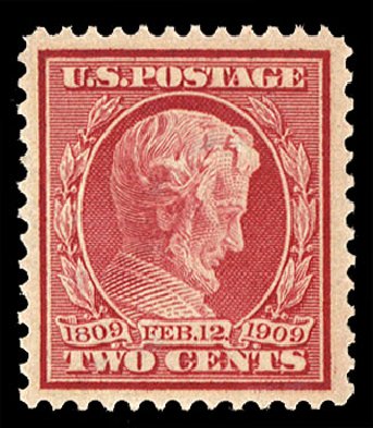 US Stamps Prices Scott Catalog 369 - 2c 1909 Lincoln Bluish Paper. Cherrystone Auctions, Jul 2010, Sale 201007, Lot 55