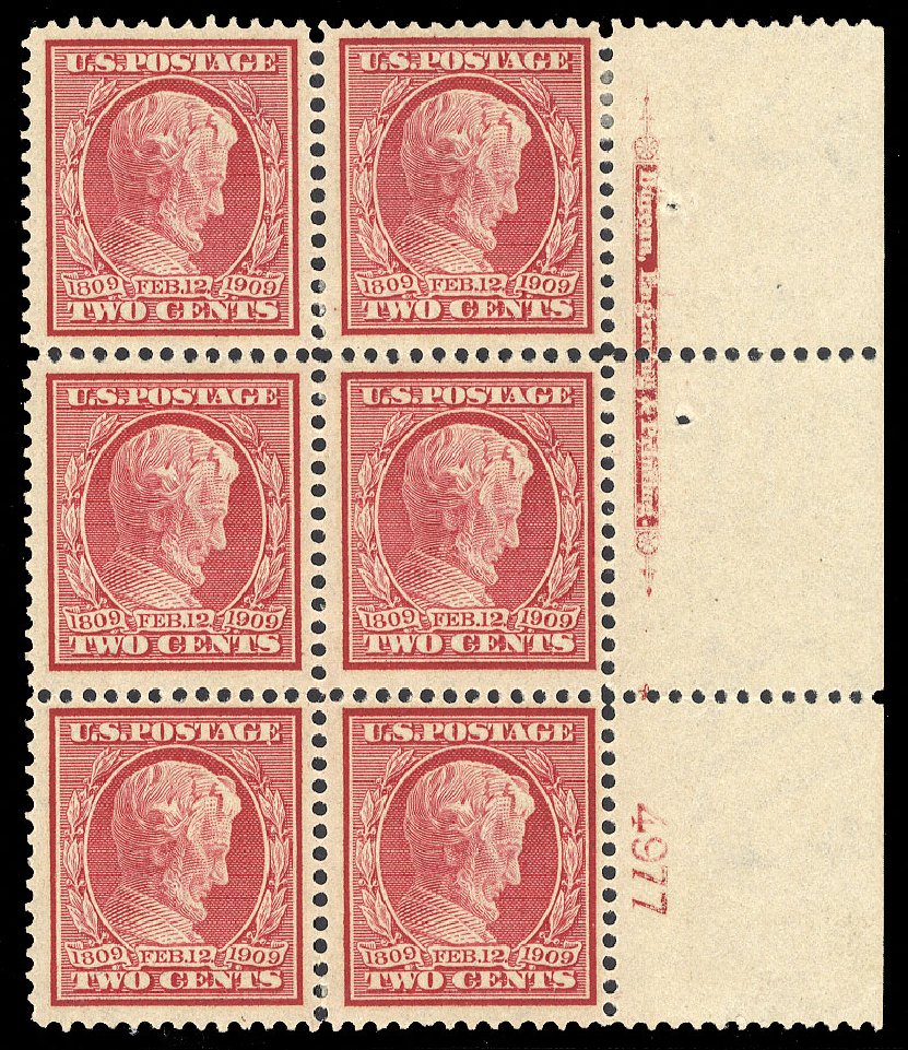 US Stamps Values Scott Catalogue #369 - 1909 2c Lincoln Bluish Paper. Cherrystone Auctions, May 2013, Sale 201305, Lot 115