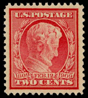 Costs of US Stamp Scott Catalogue 369 - 2c 1909 Lincoln Bluish Paper. Daniel Kelleher Auctions, May 2014, Sale 653, Lot 2225