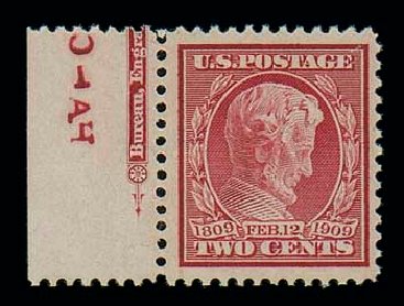 Value of US Stamp Scott # 369 - 2c 1909 Lincoln Bluish Paper. Matthew Bennett International, Jun 2007, Sale 319, Lot 1392