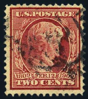 Prices of US Stamp Scott Cat. #369: 2c 1909 Lincoln Bluish Paper. Harmer-Schau Auction Galleries, May 2015, Sale 105, Lot 162