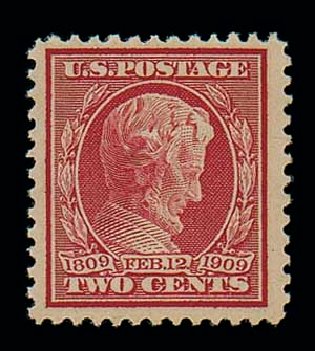 US Stamps Values Scott Catalogue # 369: 1909 2c Lincoln Bluish Paper. Matthew Bennett International, Dec 2007, Sale 325, Lot 2003