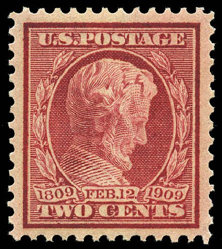 US Stamp Values Scott Catalog 369: 1909 2c Lincoln Bluish Paper. Matthew Bennett International, May 2014, Sale 350, Lot 523