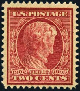 US Stamps Values Scott #369: 1909 2c Lincoln Bluish Paper. Harmer-Schau Auction Galleries, Aug 2012, Sale 94, Lot 1513