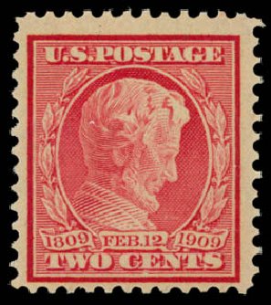 Prices of US Stamps Scott Catalogue # 369 - 2c 1909 Lincoln Bluish Paper. Daniel Kelleher Auctions, Dec 2014, Sale 661, Lot 313