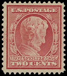 US Stamp Prices Scott Catalog # 369 - 1909 2c Lincoln Bluish Paper. H.R. Harmer, Oct 2014, Sale 3006, Lot 1336