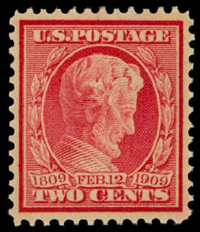 Values of US Stamps Scott Catalog # 369: 2c 1909 Lincoln Bluish Paper. Daniel Kelleher Auctions, Jan 2015, Sale 663, Lot 1716