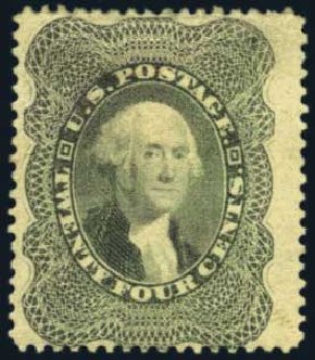 US Stamp Values Scott Catalog 37: 24c 1860 Washington. Harmer-Schau Auction Galleries, Aug 2012, Sale 94, Lot 1068